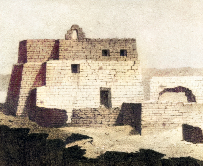 Cailliaud’s 1821 view of Old Dongola’s Mosque Building with modern AI colourisation