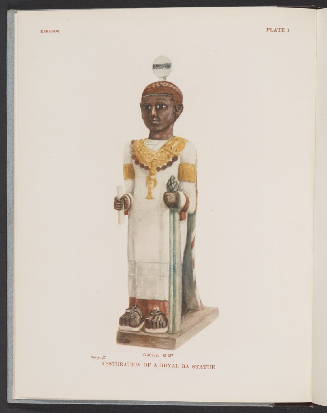 1910 colour reconstruction of the figure attributed to G187, with conjectural disc and hand-held attributes