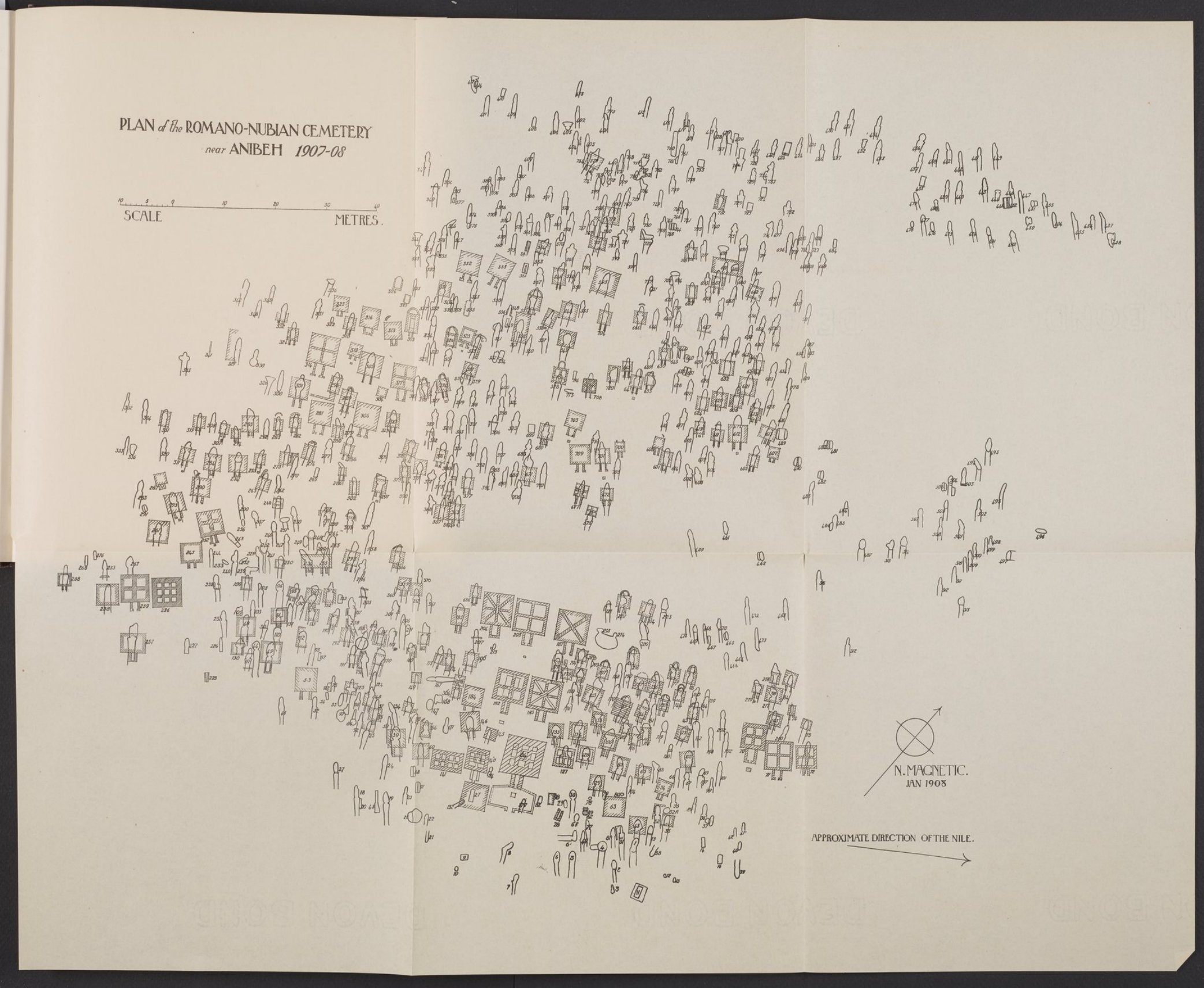 Excavation plan of the cemetery near Anibeh, surveyed in 1907–08, with graves and surviving superstructures
